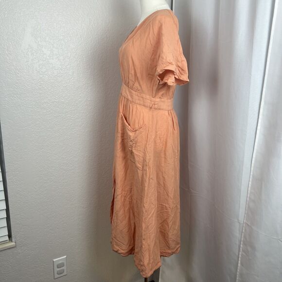 Madewell Midi Dress Womens 10 Pink/Orange Linen Blend Dolman Sheer Boho Cottage - Picture 6 of 16